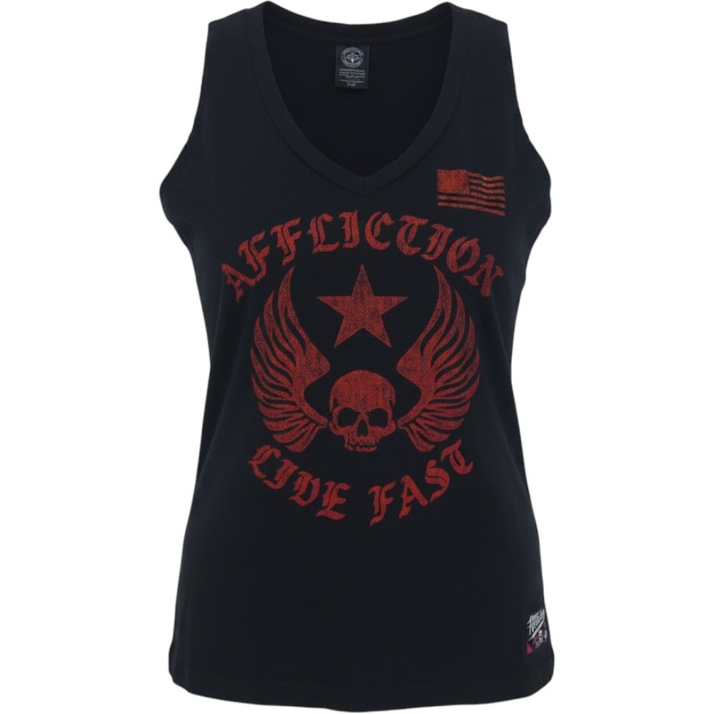 Vintage Affliction Women's Graphic Tank Top - Black/Red Skull Wings - XL